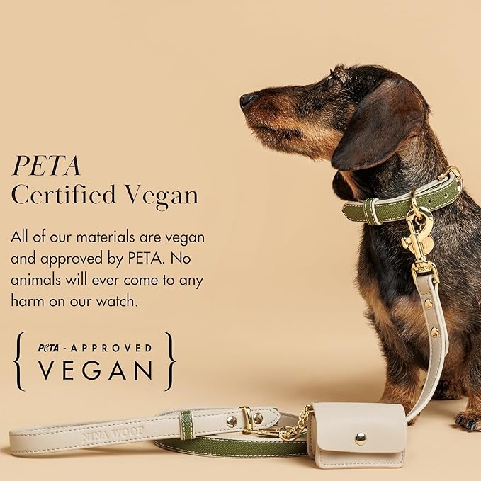 NINA WOOF Copenhagen Leather Dog Collar - Handmade with Vegan Soft Leather Round Padded Collar with Adjustable Buckle for Dogs - Color Olive, Medium