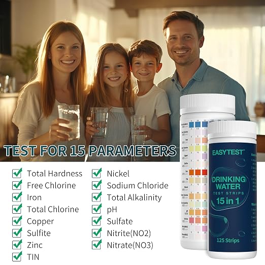 EASYTEST 20 in 1 Drinking Water Test Kit | Well Water Testing Kit - Water Test Strip for House Water for pH, Hardness, Chlorine, Lead, Iron, Bacteria & More