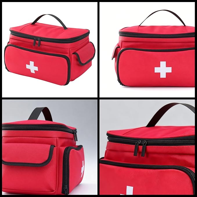 First Aid Bag Empty, 5-Piece Set with Large Medical Organizer, 3 Portable Pouches & Carry Bag for Pet First Aid Kits, Home Adventure Travel Medical Supplies (Red)