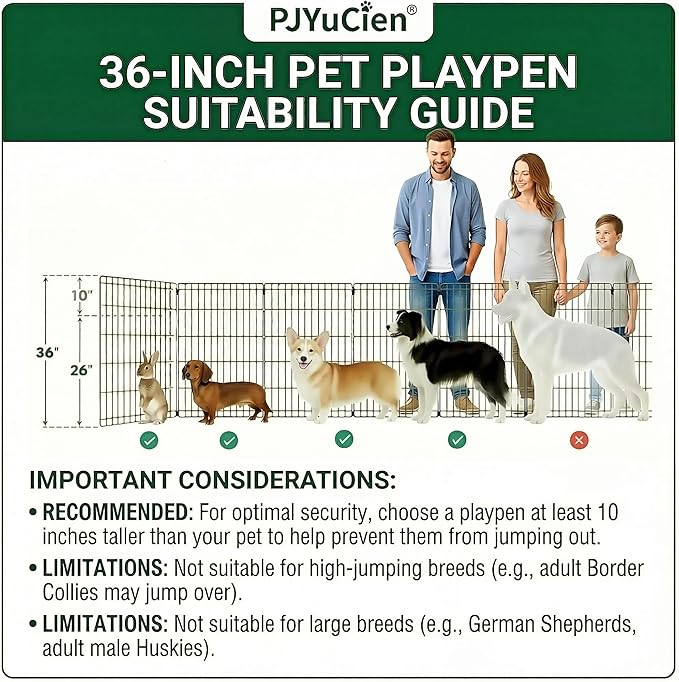 PJYuCien Dog Playpen with Top Cover and Bottom Pad - Metal Foldable Exercise Pen, 8 Panels 36" H x 24" W Indoor Outdoor Pet Fence Puppy Crate Kennel, Gray