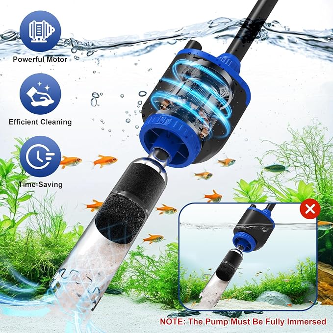 AQQA DC 36W Electric Aquarium Vacuum Gravel Cleaner | 6-in-1 Multifunctional, Fish Tank Cleaning Kit, Remove Dirt, Change Water, Wash Sand, Turtle Water Shower, Water Circulation