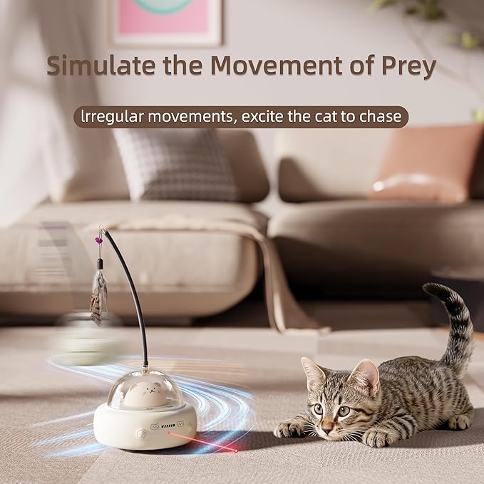 Interactive Cat Toys Set, 1 Automatic Laser Toy with Feather Wand and 2 Cat Ball Toys, Rechargeable 3-in-1 Pet Toys for Indoor Cats and Kittens