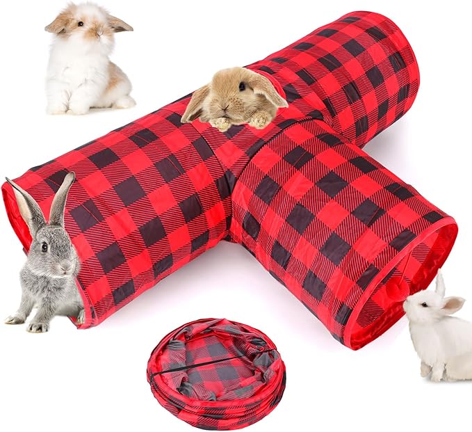 BWOGUE Bunny Tunnels & Tubes Collapsible 3 Way Bunnys Hideout Small Animal Activity Tunnel Toys for Dwarf Rabbits Guinea Pigs Kitty