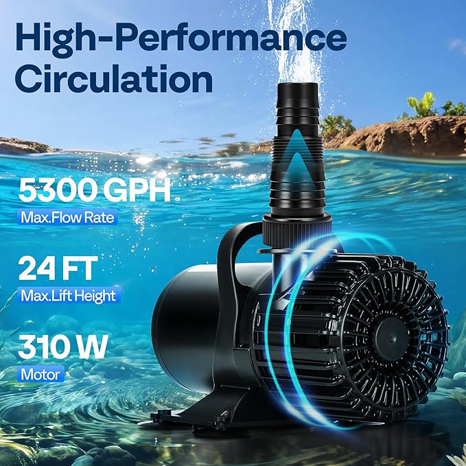 VIVOHOME Electric 310W 5300GPH Submersible Water Pump for Koi Pond Pool Waterfall Fountains Fish Tank and Aquarium