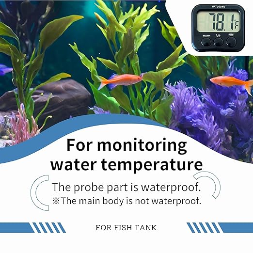 HATUSOKU Digital Thermometer with External Sensor, Magnet, Suction Cup, Water Thermometer, Aquarium, Refrigerator, Freezer (Black)