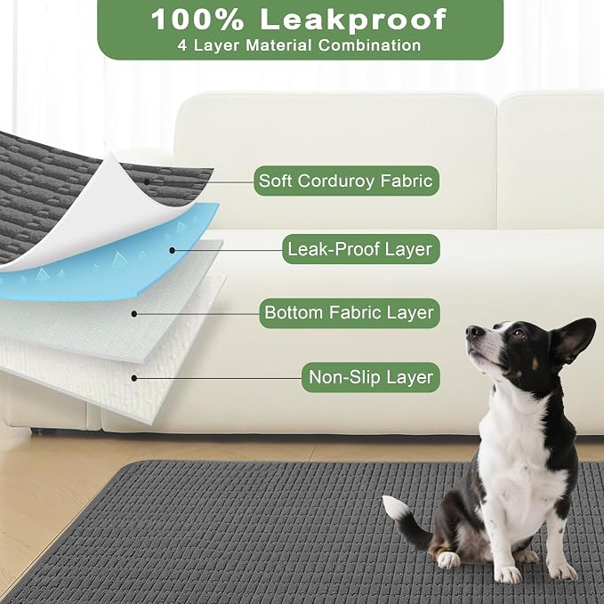 Washable Pee Pads for Dogs, Reusable Puppy Pads Dog Pads, Non-Slip Dog Pee Pads, Leakproof Pet Pee Pads Wee Wee Pads for Dogs. (Dark Grey, 60"x82"(Pack of 1))