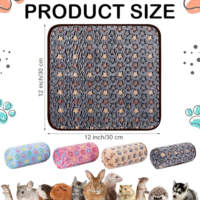 Tudomro 8 Pcs Guinea Pig Blankets Washable Small Pet Fleece Bedding Cage Liners Double Sided Pet Reusable Sleep Mat Pad Cover for Ferret Chinchilla Furniture Protection(Star,12 x 12 Inch)