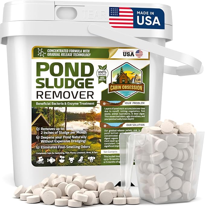 Pond Sludge Remover – 5 Pounds Beneficial Pond Bacteria & Enzyme Treatment - 100% Natural Muck Digester – Safe for All Aquatic Life and Recreation - Made in The USA