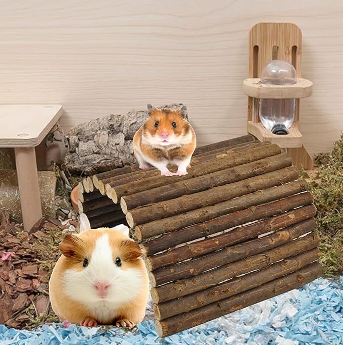 kathson Wooden Hamster Bridge,Guinea Pig Wood Ladder Bendable Tunnel Hideout Hut Small Animal Climbing Toys for Ferret Hedgehog Chinchilla Mice Rat Gerbil Baby Rabbit(19.6 x 6.0 in)