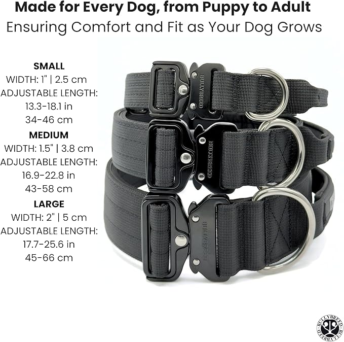 Tactical Dog Collar for Puppy, Heavy Duty Puppy Collar, Dog Collar for Small Dogs, Waterproof Dog Collar, Dog Training Collar, Quick-Release Metal Buckle, Adjustable Sizes – BULLYBREED (Black, Small)