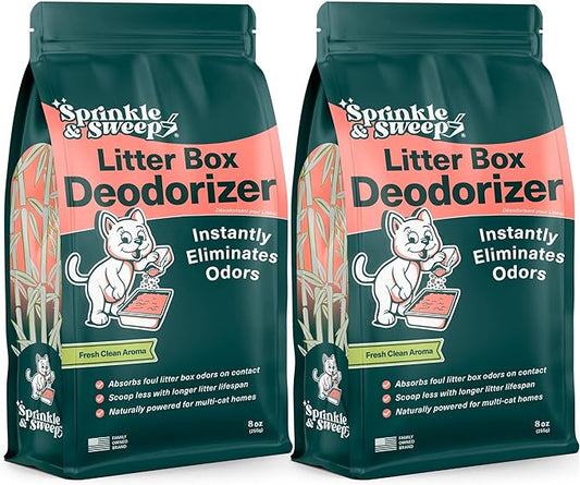 Sprinkle & Sweep: Litter Box Deodorizer - 2 Pack, 8oz Bags - Cat & Kitten Home Odor Neutralizer, Ultra-Absorbent Formula, Non-Toxic, Pet Smell Control