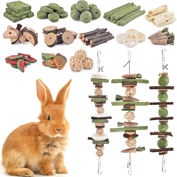 KATUMO Rabbit Chew Toys, 134 PCS DIY Hamster Chew Toys Kit Bunny Teeth Care Molar Ideal for Rabbit, Guinea Pig, Chinchilla, Hamster, Squirrel, Gerbils Etc Small Rodent Pets' Teeth Grinding