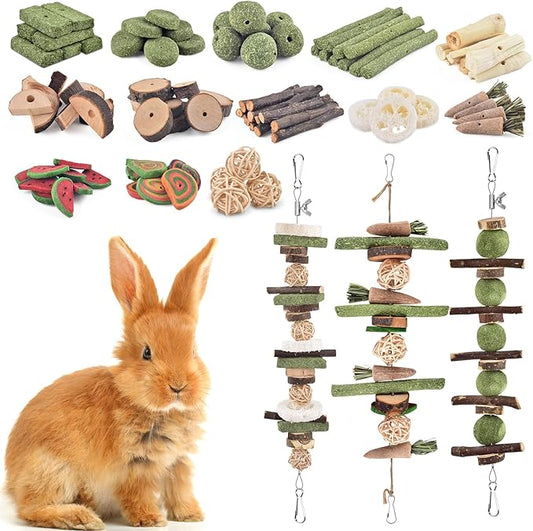 KATUMO Rabbit Chew Toys, 134 PCS DIY Hamster Chew Toys Kit Bunny Teeth Care Molar Ideal for Rabbit, Guinea Pig, Chinchilla, Hamster, Squirrel, Gerbils Etc Small Rodent Pets' Teeth Grinding