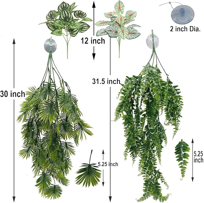 Reptile Plants for Bearded Dragon Tank Accessories, Terrarium Plant Artificial Decor for Snake Cage, Fake Plant for Leopard Gecko Habitat, Lizard Chameleon Ball Pythons (Group ABN)