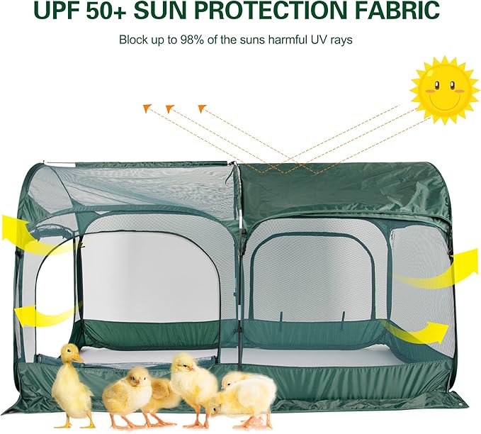 ANC POP Portable Chicken Run Large Pop-Up Chicken Pen for Small Animals Outdoor Gardening Net with 3 Doors and Handbag, Easy to Install and Storage, Green