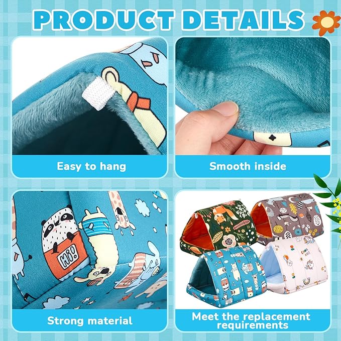 Cinnvoice 4 Pcs Guinea Pig Hideout, Guinea Pig Bed Tunnel, Rabbit Washable Small House Cage Accessories for Bunny Hedgehog Mouse Chinchillas Hamsters Ferrets Bearded Dragons Rats(Forest,7.9 in)