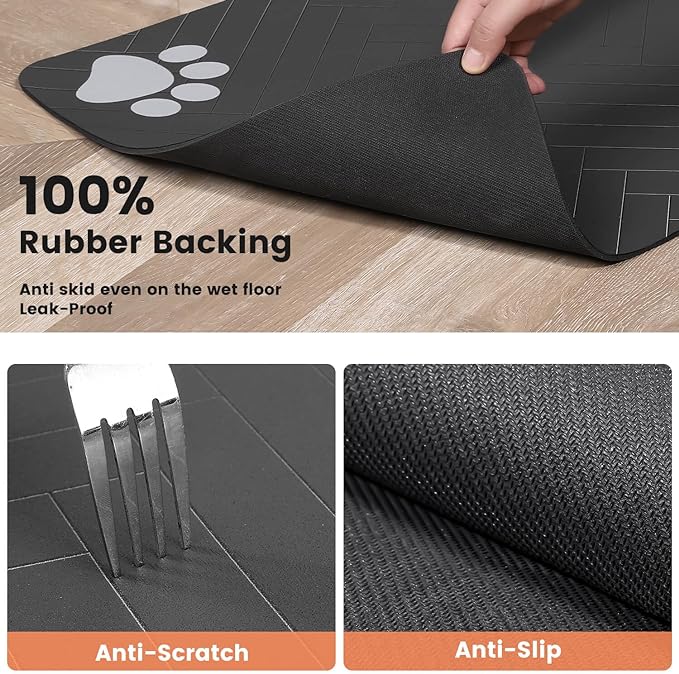 Pet Feeding Mat-Absorbent Pet Placemat for Food and Water Bowl, with Waterproof Rubber Backing, Quick Dry Water Dispenser Mat for Dog and Cat (24"x16", Beige)