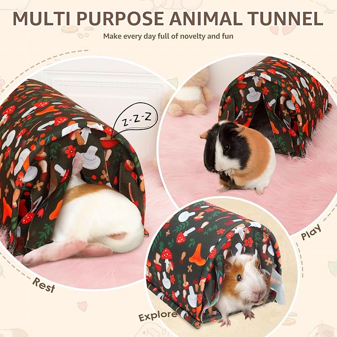 Guinea Pig Tunnel, Easy Cleaning Anti Slip Bottom Rabbit Hideout Accessories with Curtain for Small Animal