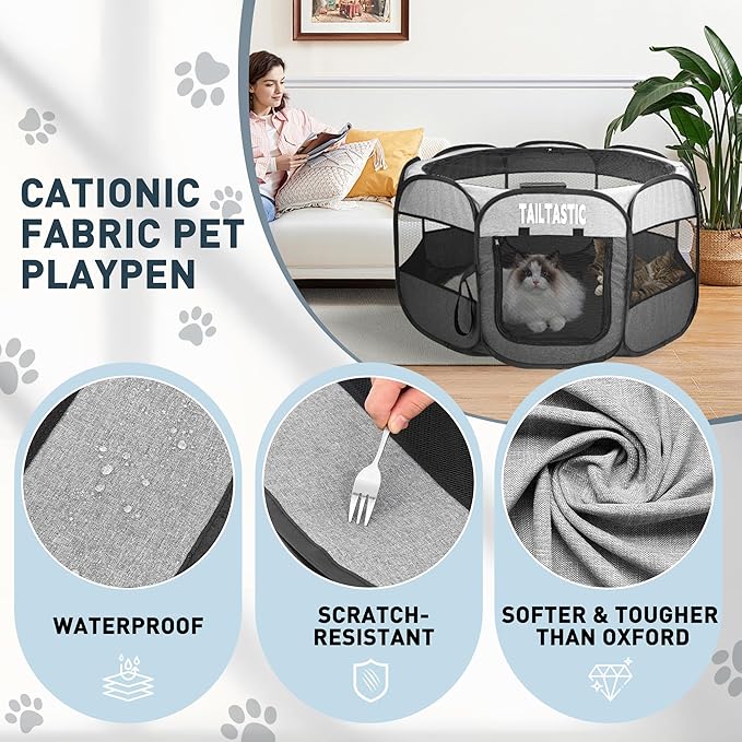Portable Pet Playpen for Small Dogs & Cats, Foldable Puppy Safety Pen with Removable Zipper Top, Breathable Mesh Dog Delivery Room, Indoor Isolation Cage for Kittens/Rabbits (Light Grey, Small)