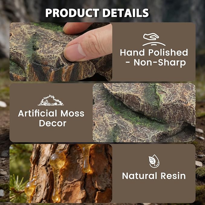 Large Reptile Hide and Basking Platform, Resin Rock Cave for Geckos, Frogs, Turtles and Lizards