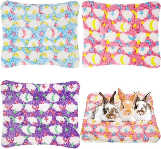 Jetec 3 Pcs Bunny Guinea Pig Beds Soft Bunny Mats Warm Guinea Pig Mat Small Animal Bed Pads Fleece Sleeping Pads for Indoor Rabbit Hamster Squirrel Hedgehog Chinchilla(Fleece,Moon,Colorful)