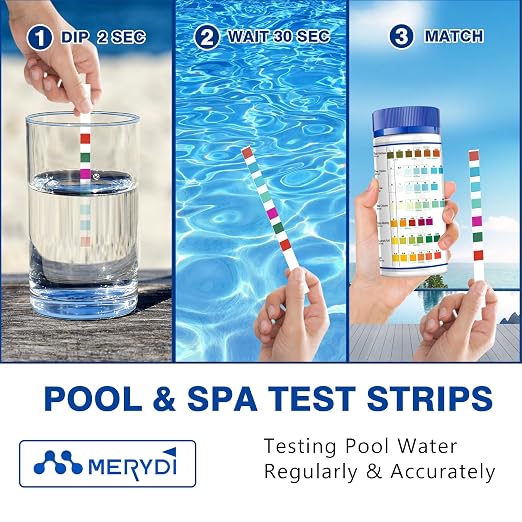 7-Way Pool Test Strips,150 Strips Pool and Hot Tub Test Strips | Accurate Test Bromine,Total Alkalinity,pH,Free Chlorine,Total Hardness,Cyanuric Acid and Total Chlorine