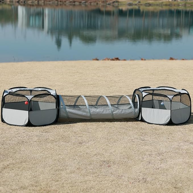 Outdoor Cat Enclosure,Cat Playground Tent for Outdoor and Indoor Playpen Portable Cat Tunnels, Foldable Cat Tubes Toys for Kitten, Puppy, Rabbit and Small Animals(2 Small Hexagonal Cubes+Tunnel)
