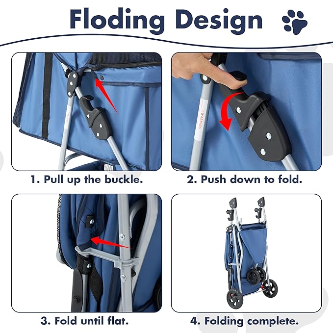 Smug 3 Wheels Pet Stroller, Dog and Cat Strollers with Storage Basket and Cup Holder, Lightweight Travel Carrier, Breathable, Waterproof and Foldable for Small Pets Outdoor Walk, Blue