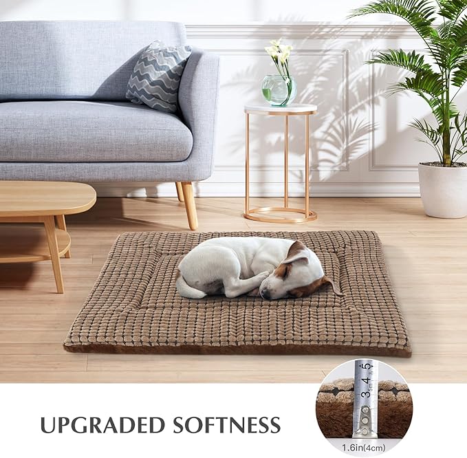 BVAGSS Dog Bed Mat,Reversible Crate Pad, Memory Foam Beds, Soft Warm Pet Cushion for Small Medium Dogs, Washable Pet Sleeping Mattress Kennel Bed Pad XH079 (30''x20''x1.6'',Brown)