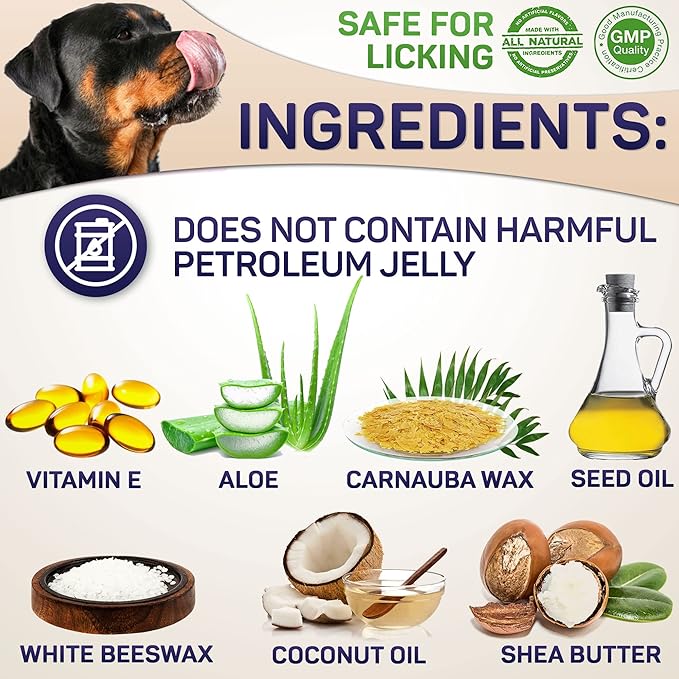 Natural Dog Paw Balm, Dog Paw Protection for Hot Pavement, Wax for Dry Paws & Nose, Canine Moisturizer for Cracked Paws, Cream Butter for Cat and Dogs (5 OZ)