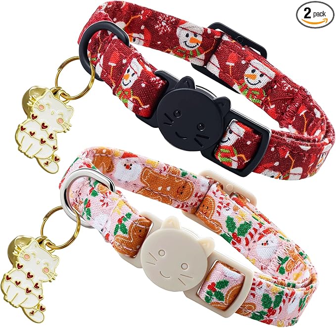 Elegant little tail 2 Pack Cat Collar- Christmas Cat Collars Breakaway with Bell Pendant Wedding Kitten Boy Girl Safety Adjustable 7-12 Inch Collar for Small Cats Puppy