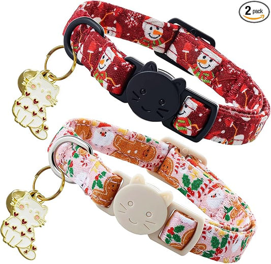 Elegant little tail 2 Pack Cat Collar- Christmas Cat Collars Breakaway with Bell Pendant Wedding Kitten Boy Girl Safety Adjustable 7-12 Inch Collar for Small Cats Puppy