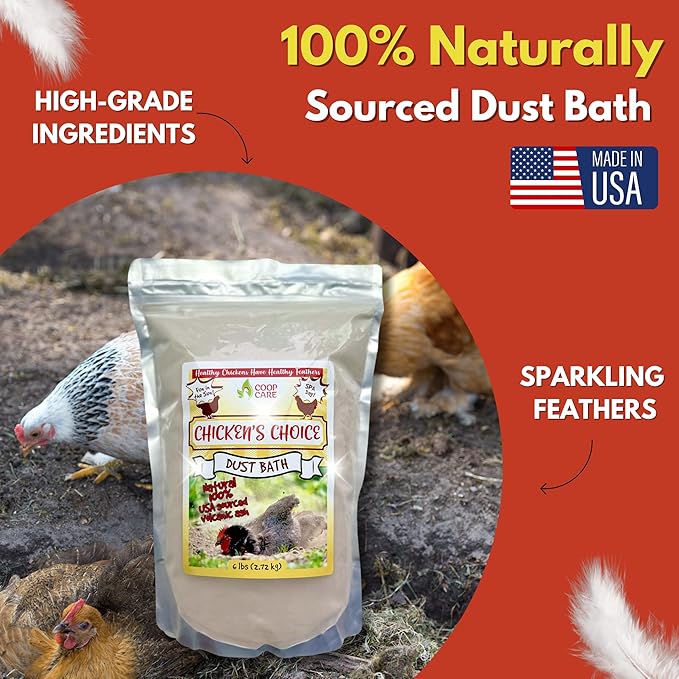 Chicken's Choice Chicken Dust Bath, 6 lb Natural Volcanic Ash Dust Bath for Chickens. Dust Mix for Healthy Chickens, Chinchillas, Small Animals. Made in The USA w/ 4 oz Coop Cleaner (Makes 32 oz)