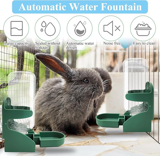 kathson 2 PCS Rabbit Water Dispenser for Cage 17 Oz Hanging Guinea Pig Water Bottle No Drip Gravity Automatic Bunny Water Bottle No Leak Small Animal Water Bottle for Chinchilla Ferret Hamster（Green）