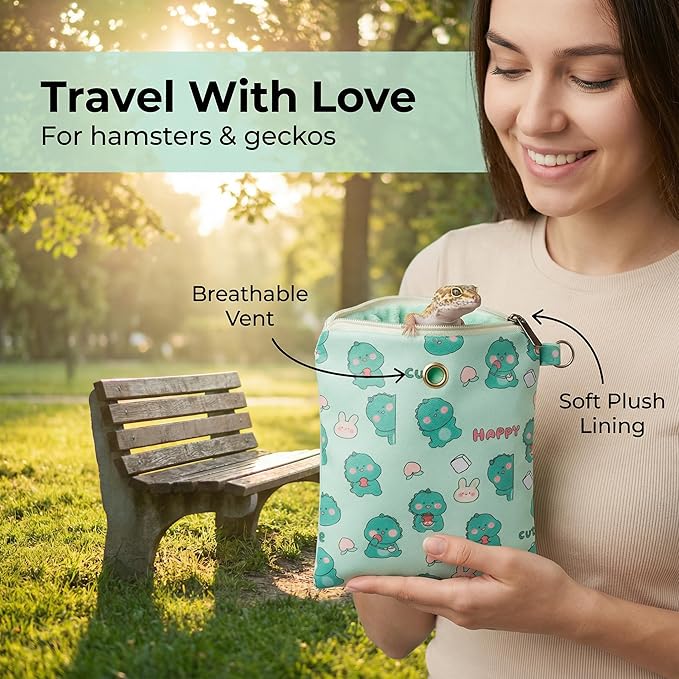 Small Pet Carrier Bag with Soft Minky Dot Lining, Breathable & Waterproof Travel Pouch for Leopard Geckos, Hamsters, Small Reptiles and Small Animals – All-Season Use
