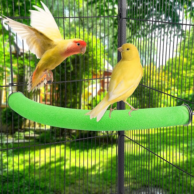 FrgKbTm U Shape Parrot Perch Stand Toy Bird Platform Sand Paw Grinding Clean Stick Exercise Conure Budgie Cockatiel Cage Accessories (Green Corner Medium)