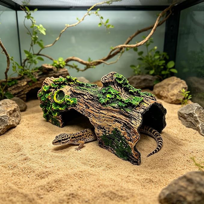 Aquarium Décor Artificial Driftwood House Fish Tank Ornamnt Cave | Bettas House ,Resin Hollow Tree Trunk Décor，Reptile Terrarium Decor，Fish Shrimp Goldfish Reptile Hide Cave for Play & Res