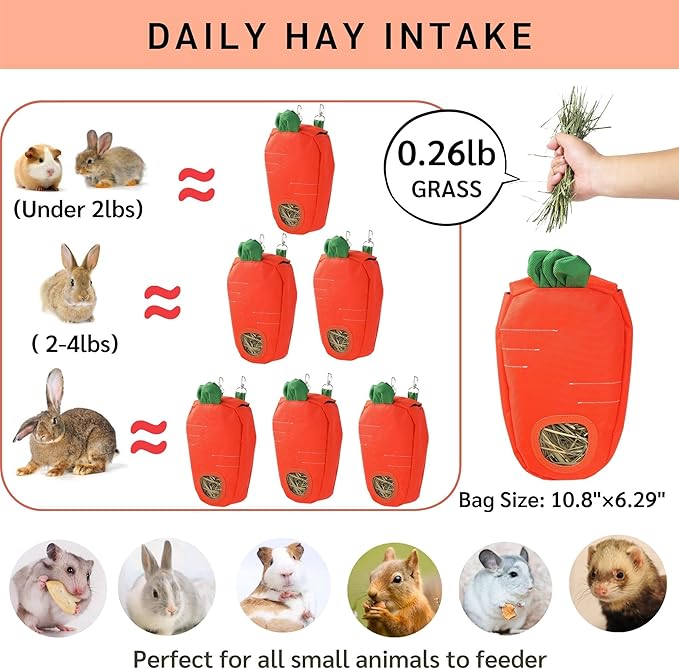 JanYoo Rabbit Food Dispensers Hay Feeder Bag for Guinea Pigs Accessories Storage Manger Hanging Capacity 0.26lb Large