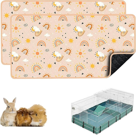 Guinea Pig Bedding, 49x24in 2 Pack Washable Guinea Pig Cage Liners, Waterproof Reusable & Anti Slip, Super Absorbent Guinea Pig Pee Pad for Midwest Cage, Small Animal, Rabbit, Bunny, Beige