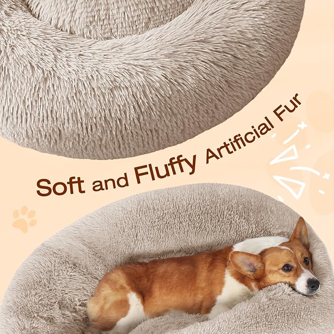 JOLLYVOGUE Dog Beds Large Sized Dog, 36 inches Calming Soft Anti-Anxiety Donut Dogs Bed, Washable Round Fluffy Cushion for Large Pets, Fits up to 80 lbs Pets