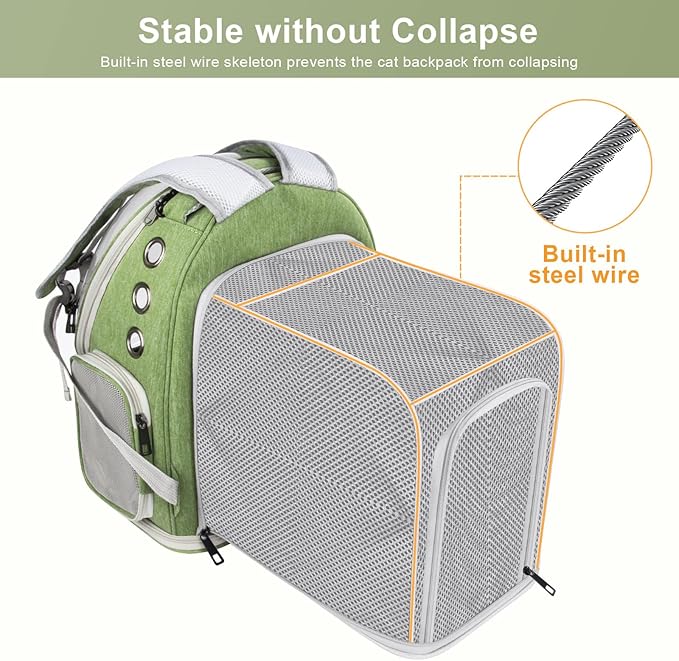 Cat Bubble Backpack Carrier, Expandable Breathable Pet Backpack for Cats Dogs Up to 20 lbs, Airline Approved Foldable Transparent Travel Carrier for Small Pets, Green