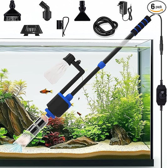 AQQA DC 36W Electric Aquarium Vacuum Gravel Cleaner | 6-in-1 Multifunctional, Fish Tank Cleaning Kit, Remove Dirt, Change Water, Wash Sand, Turtle Water Shower, Water Circulation