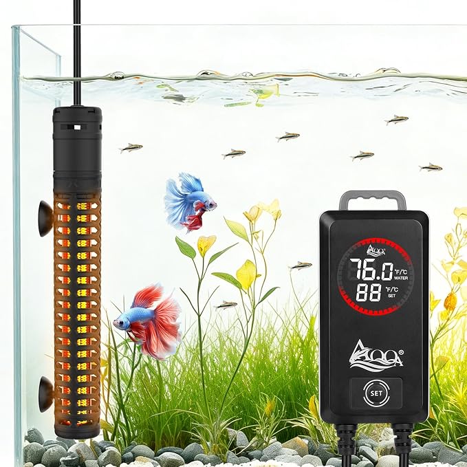 AQQA 1000W Aquarium Heater, Fish Tank Heater with Digital Thermostat | Over-Temperature and Dry-Run Protection, for Over 150 Gallon Freshwater, Saltwater, Turtle Betta Fish Tank Aquarium