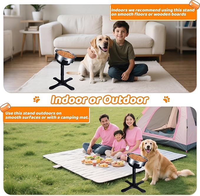 Elevated Adjustable Dog Bowl Feeding Stand, 3 Heights and Tiled Ajudst, Compatible with Moost Feeding Bowls, Great for Medium Large Dogs(Dog Food Bowl Stand 2 Pack)