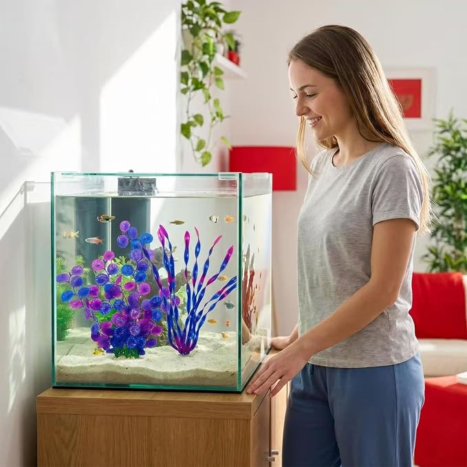 LIYAOLI Silk Aquarium Plants Decorations 12 Inch 2 Pack – Realistic Artificial Fake Plants for Betta Fish Tank Decor Accessories (2Pack-Purple)