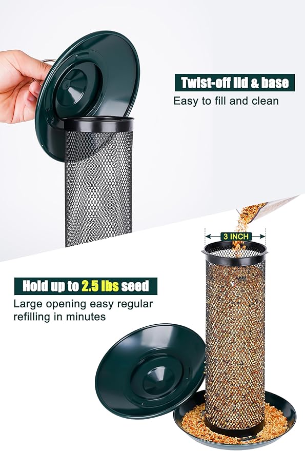 Gtongoko 2 Pack Finch Bird Feeders for Outdoors 2.5 LB Capacity Squirrel Proof Metal Mesh Tube Bird Feeders Thistle & Nyjer Seed Hanging Feeder, Green