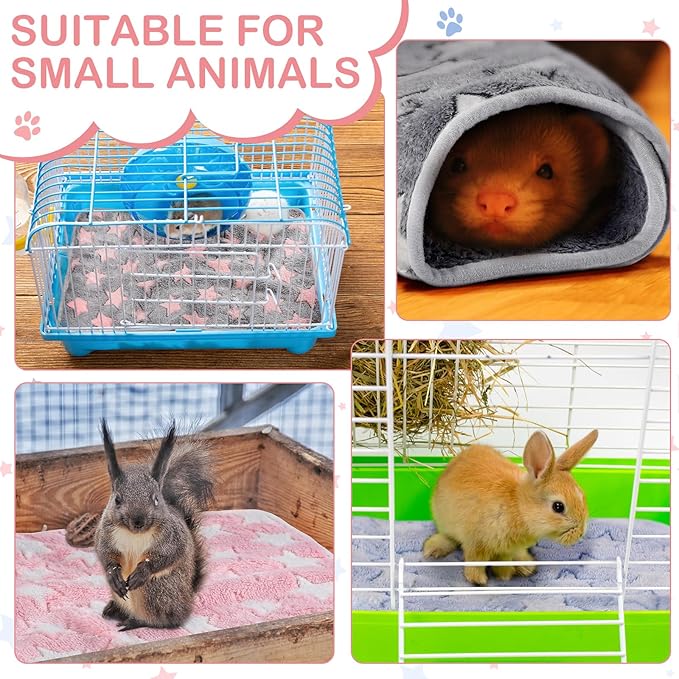 Reginary 4 Pcs Waterproof Guinea Pig Blankets Washable Small Animal Fleece Bedding Guinea Pig Cage Liners Reusable Training Pads Pet Pee Pad Sleep Mat for Hamster(Cute Star Pattern,24 x 47 Inch)