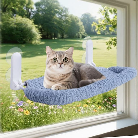 AIWIKIDE Cat Window Perch with Cushion Rim, Easy Install Bracket, Portable Wall Hammock for Indoor Cat, Light Blue