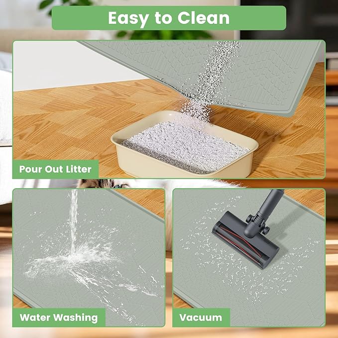 Cat Litter Mat, 38"X25" Large Litter Box Mat, Waterproof and Easy to Clean Silicone Cat Mat for Litter Box, Mat Litter Trapping Mat for Scatter Control, Keep the Floor Clean (Light Green)