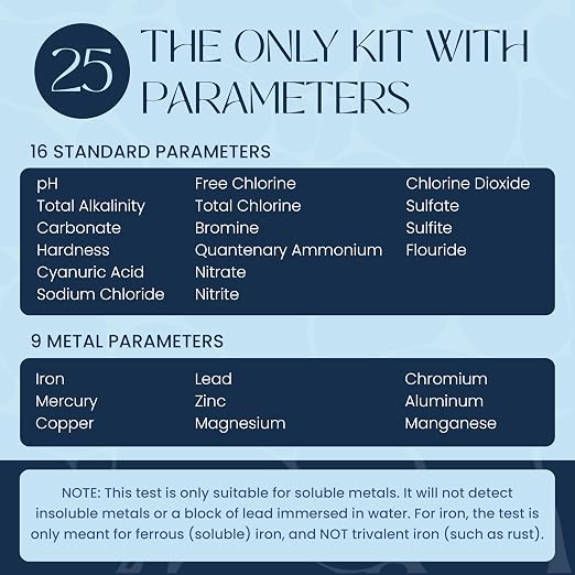 Clario - 25 in 1 Water Tester for Drinking Water - Water Hardness Test Kit for Aquarium, Well, Pool, and Hot Tub - 100 Complete Drinking Water Test Kit - Detects Lead, Chlorine, pH, Hardness and More